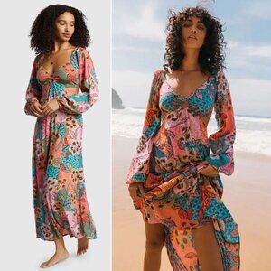 BILLABONG Last Call Maxi Dress Size XS Multi Crinkle Viscose NEW $99